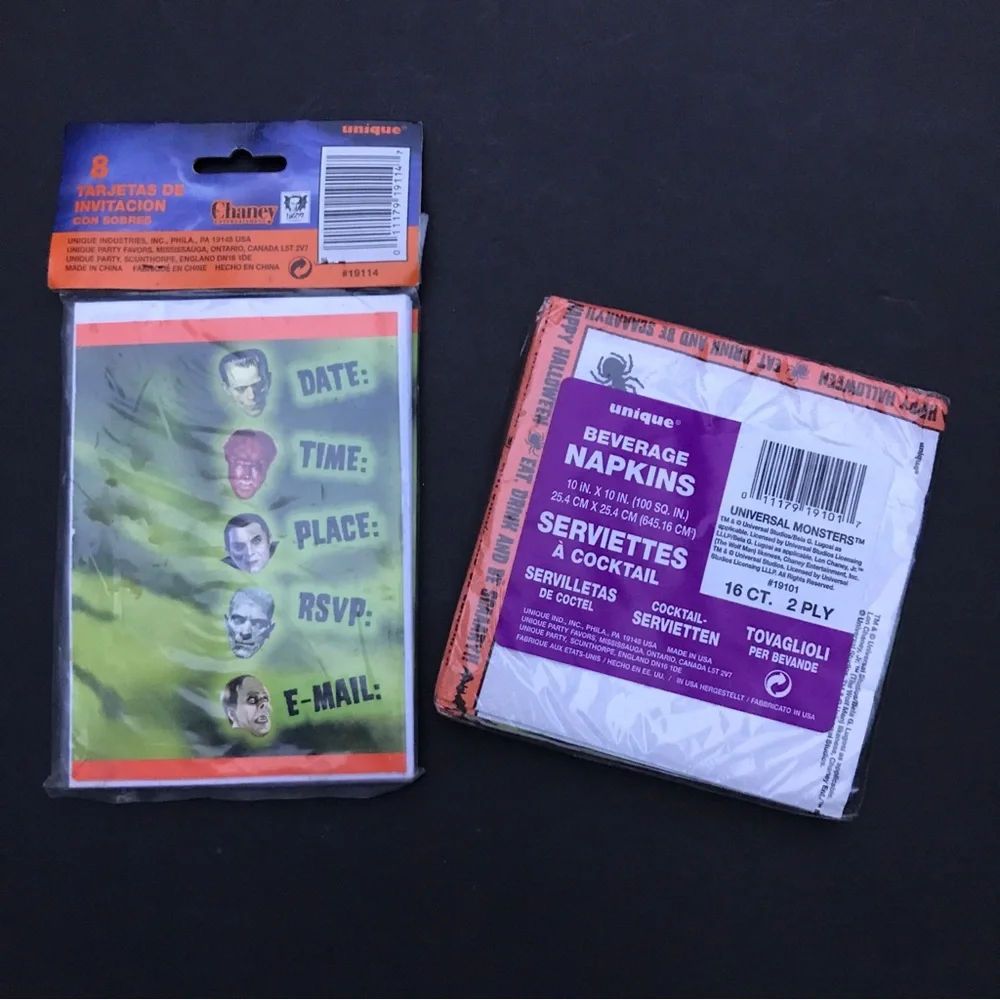NIP‎ VHTF VINTAGE Universal Studios Classic Horror Party Invitation & Napkins